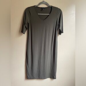 EILEEN FISHER Dress Viscose Jersey Shift V-Neck 3/4 Sleeve Green XXS shirt dress